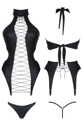 schwarze Corsage DDHekate001 + Strümpfe - XL