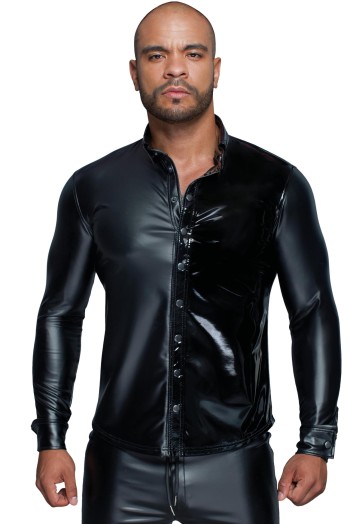 Langärmliges Powerwetlook & PVC Shirt H064 - L