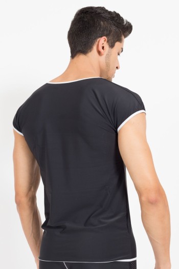 schwarz/weißes V-Shirt Mixing 43-77 L von Look Me