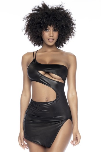 schwarzes Minikleid aus Wetlook-Stoff - MAL4587BLK - L/XL