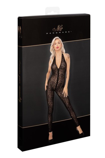 F286 Catsuit leopardata con scollo all'americana - 3XL