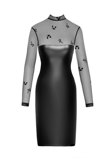 F310 halblanges Powerwetlook Kleid mit Tüll - 3XL