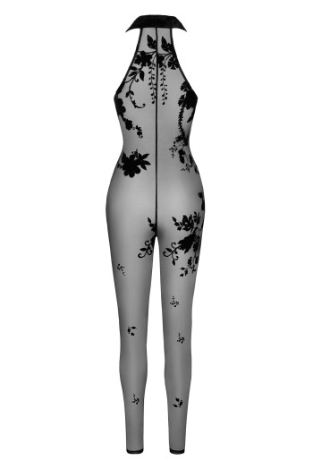 F315 Bodystocking aus Netzmaterial mit Samtaufdruck - M