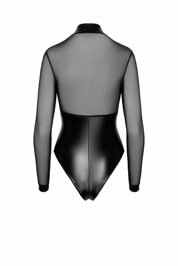 F321 Wetlook/Tüll Body mit Ringen - S