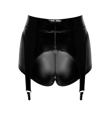 F325 Wetlook Shorts mit PVC Strumpfhaltern - S