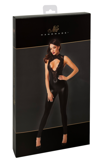 F342 Wetlook Overall mit Spitzen Ausschnitt - M