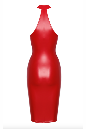 F354 Orgia red powerwetlook midi dress - M