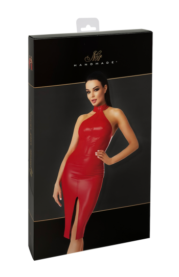 F354 Orgia red powerwetlook midi dress - M