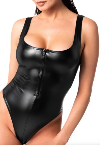 F333 Wetlook body with front zipper - S