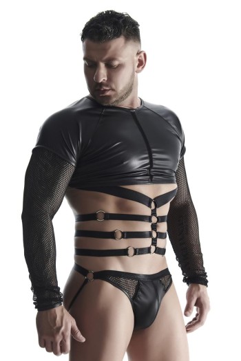 Herren Langarm-Shirt mit Harness TSH019 schwarz - M