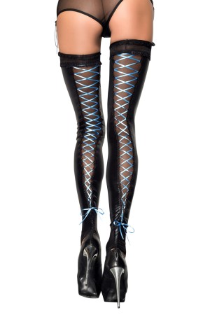 nero wetlook stockings ST05 XXL/XXXL con allacciatura da MeSeduce