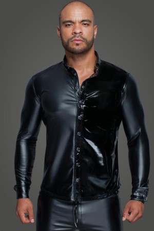 Langärmliges Powerwetlook & PVC Shirt H064 - S