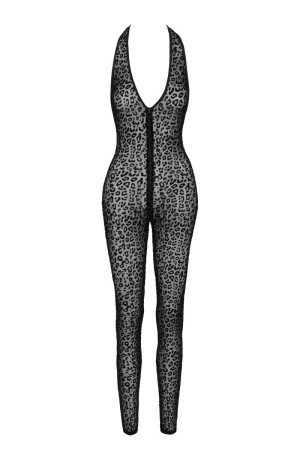 F286 Catsuit leopardata con scollo all'americana - M