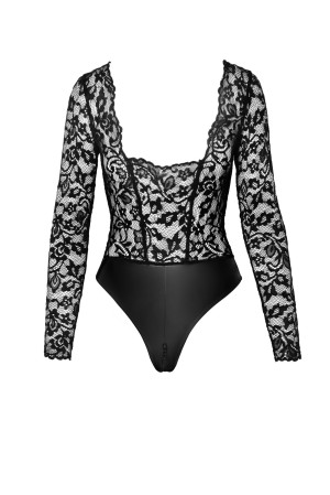 F296 Psyche bodysuit of lace and wetlook - S