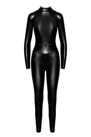 F319 Caged wetlook catsuit with zippers and ring - S