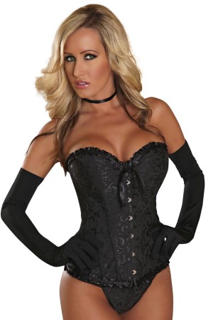 black brocade corset Sens de Femme XXL with T-string by Provocative Lingerie