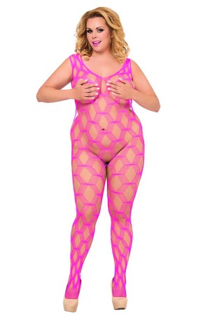 pinkes Netz-Catsuit ouvert 6254, Bodystocking von Softline Plus Size