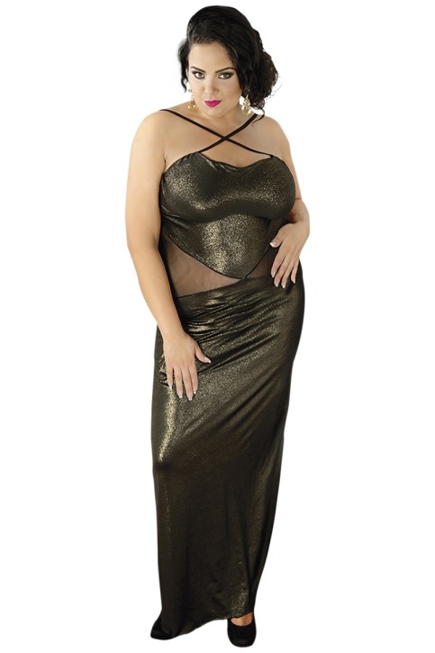 langes goldenes Wetlook-Kleid C/4001 50/52 von Andalea