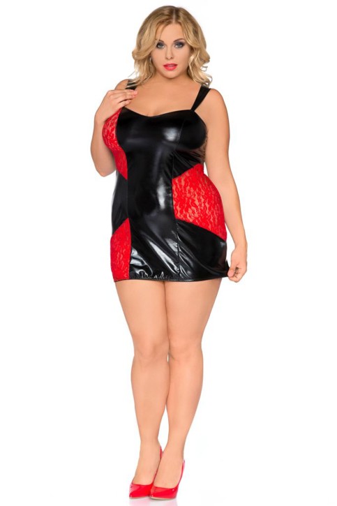 schwarz/rotes Wetlook Chemise SB/1006 38/40 Sexy Base