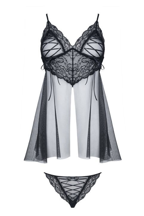 schwarzes Babydoll Clotilde - L