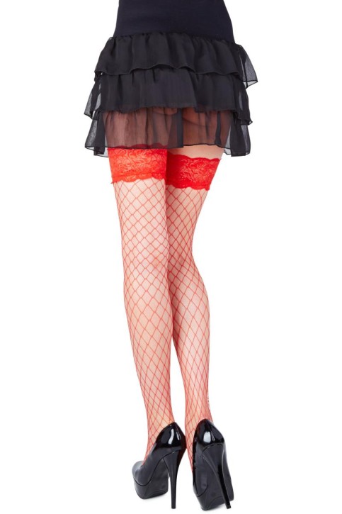 Hold-ups fishnet Stockings Rita red - T1/2