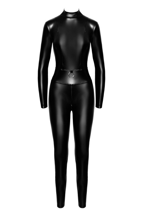 F319 Caged wetlook catsuit with zippers and ring - S