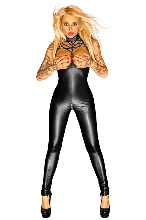 schwarzes Wetlook Catsuit F125 L